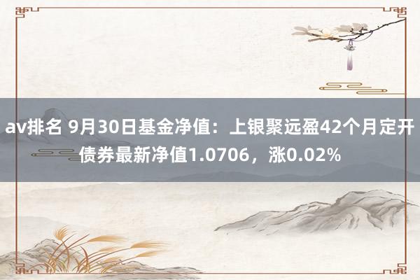 av排名 9月30日基金净值：上银聚远盈42个月定开债券最新净值1.0706，涨0.02%