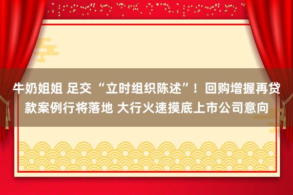 牛奶姐姐 足交 “立时组织陈述”！回购增握再贷款案例行将落地 大行火速摸底上市公司意向