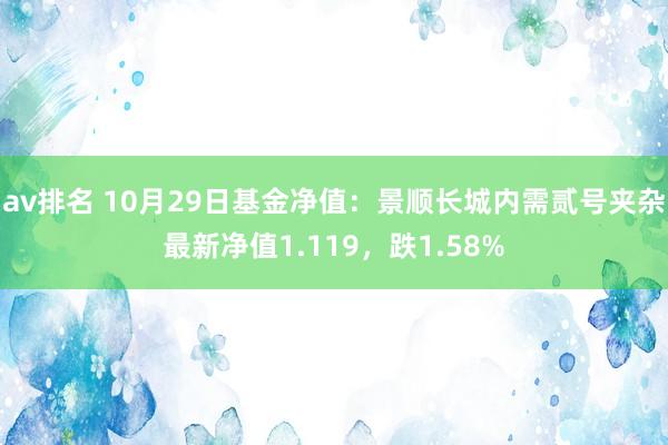 av排名 10月29日基金净值：景顺长城内需贰号夹杂最新净值1.119，跌1.58%