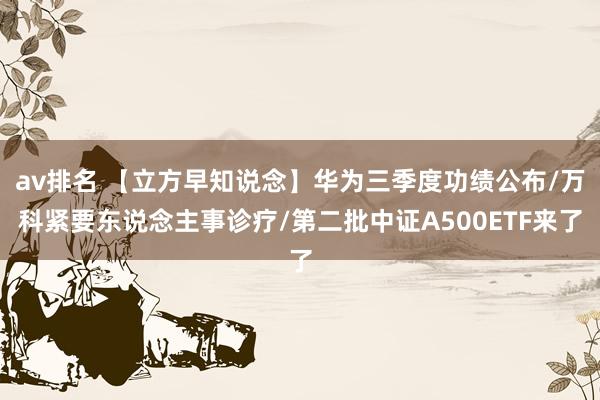 av排名 【立方早知说念】华为三季度功绩公布/万科紧要东说念主事诊疗/第二批中证A500ETF来了