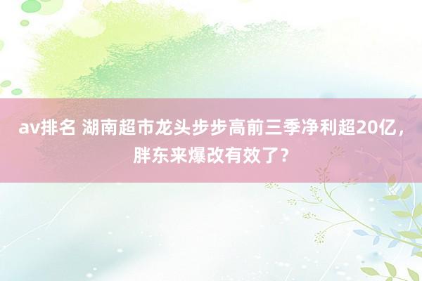 av排名 湖南超市龙头步步高前三季净利超20亿，胖东来爆改有效了？