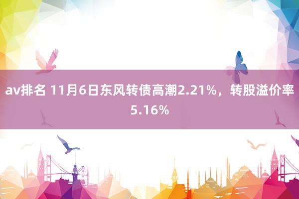 av排名 11月6日东风转债高潮2.21%，转股溢价率5.16%