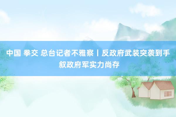 中国 拳交 总台记者不雅察丨反政府武装突袭到手 叙政府军实力尚存